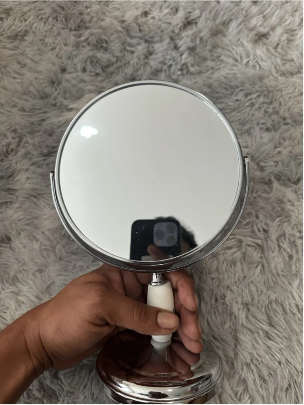 Round Dual-Sided Tabletop Make-Up Mirror Polished Chrome Metal 6 in Silver